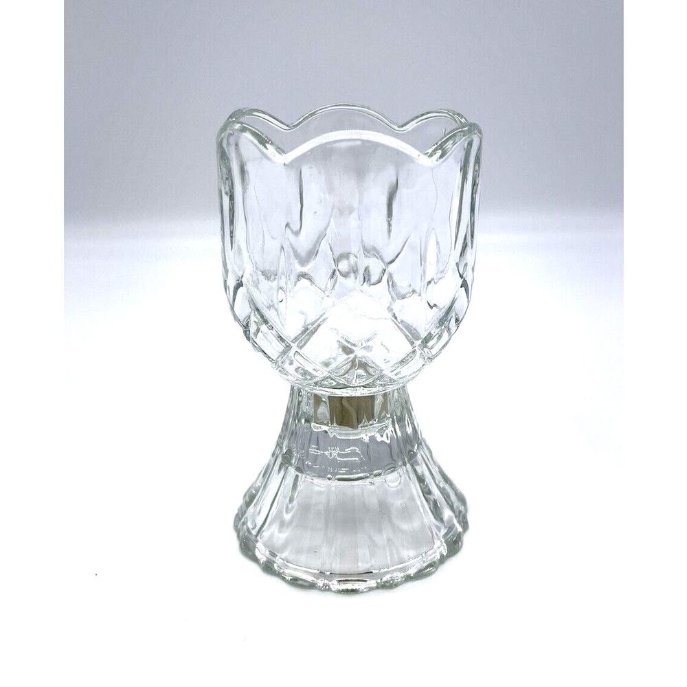 Homco Tulip Votive Candleholder Pegs Clear Glass 5” Tall